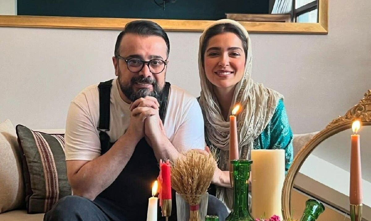 ژست بانمک سپند امیرسلیمانی و همسرش مونا کرمی در نمایش «باران اسیدی»